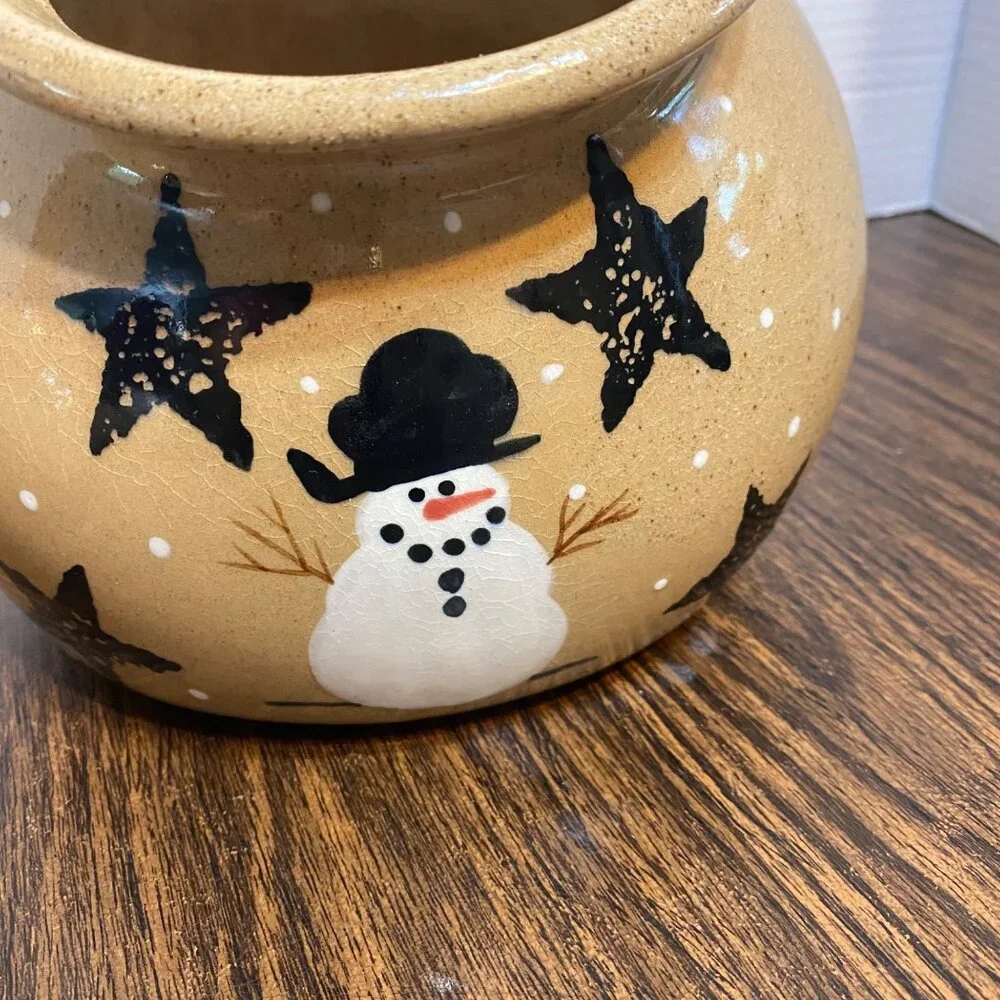 Vtg American Pottery Collectors 2002 Snowman Cookie Jar Lid Hand-Painted Ceramic